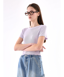 リップフレアクロップ半袖Tシャツ (ライトバイオレット)