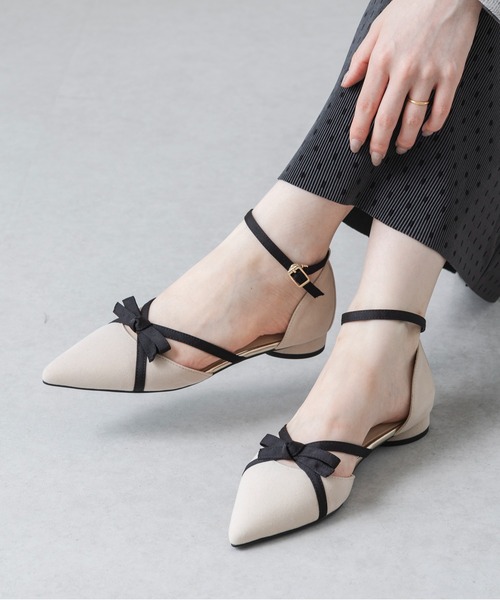 美脚効果・22.0-25.0cm展開】2cmヒールリボンセパレートパンプス