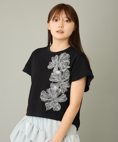 AVIE（アビィ）の「【mien】フラワーモチーフTee（Tシャツ/カットソー・レディース・ブラック・38）」の3枚目の写真