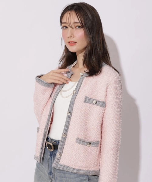 Apuweiser-riche(アプワイザーリッシェ)の「ハッピーカラーツイードジャケット(ニット/セーター・レディース・ライトブルー/ホワイト/ピンク・2/1)」の3枚目の写真