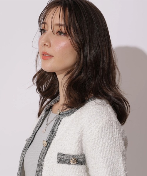 Apuweiser-riche(アプワイザーリッシェ)の「ハッピーカラーツイードジャケット(ニット/セーター・レディース・ライトブルー/ホワイト/ピンク・2/1)」の6枚目の写真