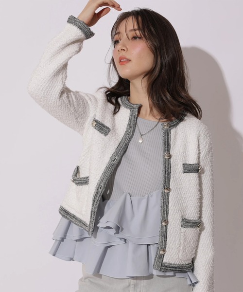 Apuweiser-riche(アプワイザーリッシェ)の「ハッピーカラーツイードジャケット(ニット/セーター・レディース・ライトブルー/ホワイト/ピンク・2/1)」の8枚目の写真