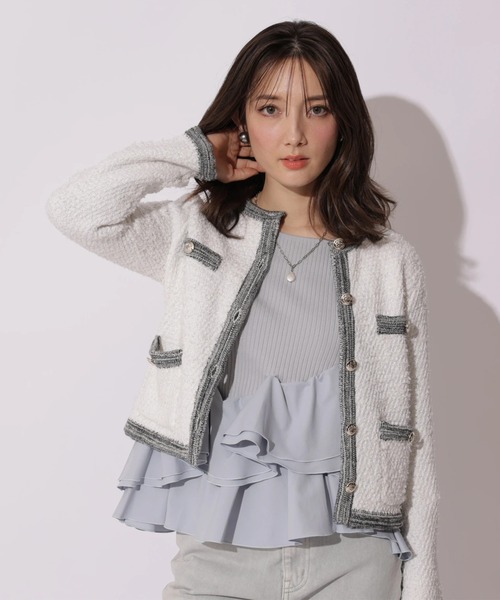 Apuweiser-riche(アプワイザーリッシェ)の「ハッピーカラーツイードジャケット(ニット/セーター・レディース・ライトブルー/ホワイト/ピンク・2/1)」の10枚目の写真