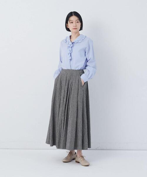 conges payes ADIEU TRISTESSE(コンジェ ペイエ アデュートリステス)の「【FAVE】タックAラインスカート(スカート・レディース・ブラック系その他/レッド系その他/チェック/インディゴブルー・38)」の7枚目の写真