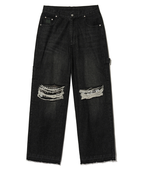 BROWNBREATH(ブラウンブレス)の「SPEAKER STRAIGHT PATCH JEAN - BLACK(デニムパンツ・レディース・その他・M/S/XL/L)」の1枚目の写真