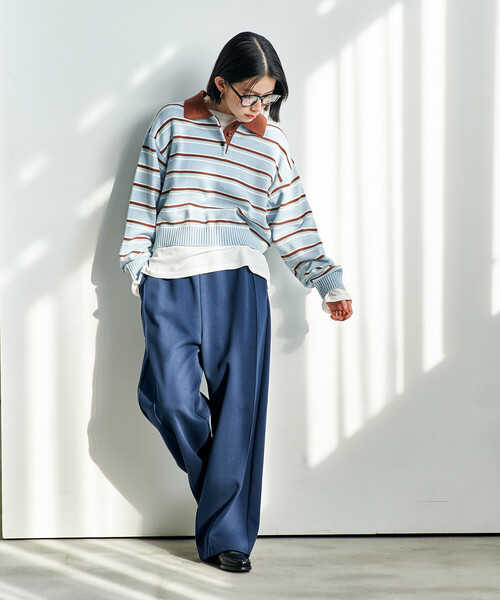 FREAK'S STORE(フリークスストア)の「ポロ襟 ボーダー ショートニット/バイオウォッシュ加工ニット(ニット/セーター・レディース・サックスブルー/グレー/ブラウン・フリ-)」の7枚目の写真
