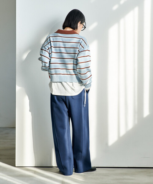 FREAK'S STORE(フリークスストア)の「ポロ襟 ボーダー ショートニット/バイオウォッシュ加工ニット(ニット/セーター・レディース・サックスブルー/グレー/ブラウン・フリ-)」の9枚目の写真