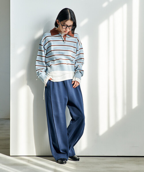 FREAK'S STORE(フリークスストア)の「ポロ襟 ボーダー ショートニット/バイオウォッシュ加工ニット(ニット/セーター・レディース・サックスブルー/グレー/ブラウン・フリ-)」の10枚目の写真
