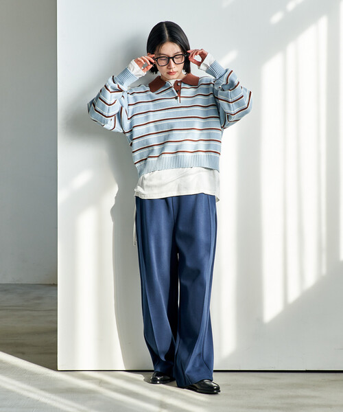 FREAK'S STORE(フリークスストア)の「ポロ襟 ボーダー ショートニット/バイオウォッシュ加工ニット(ニット/セーター・レディース・サックスブルー/グレー/ブラウン・フリ-)」の11枚目の写真