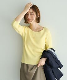 袖釦7分袖リブニット