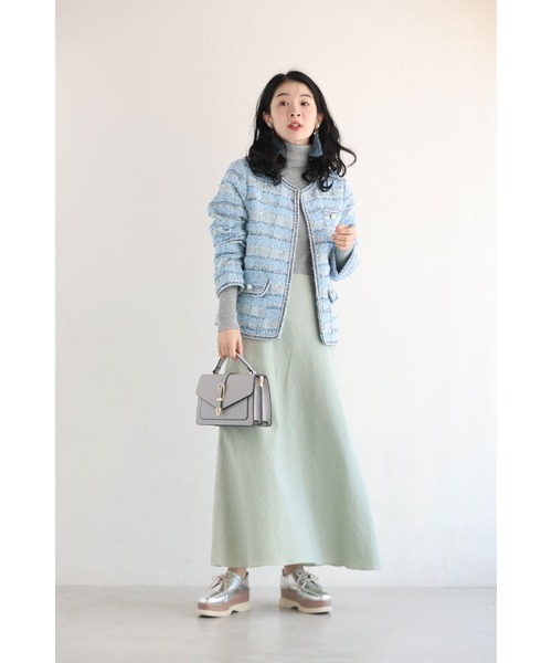 cawaii(カワイイ)の「気分も晴れやかな空色ツイードジャケット(ノーカラージャケット・レディース・ブルー・FREE)」の7枚目の写真