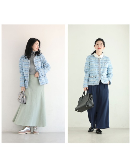 cawaii(カワイイ)の「気分も晴れやかな空色ツイードジャケット(ノーカラージャケット・レディース・ブルー・FREE)」の11枚目の写真