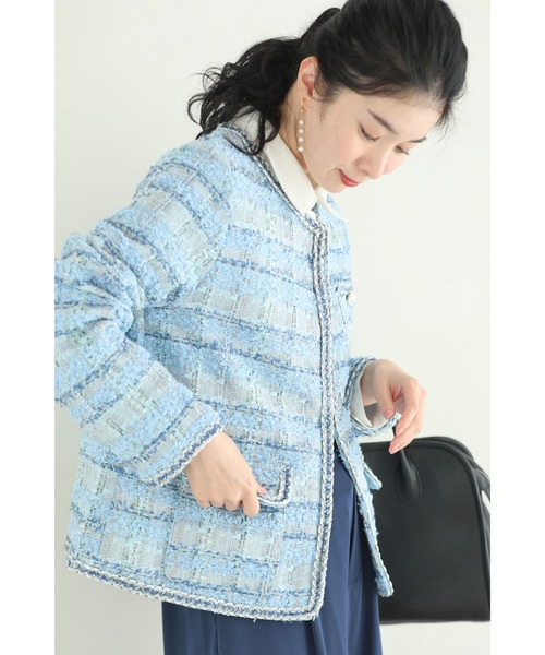cawaii(カワイイ)の「気分も晴れやかな空色ツイードジャケット(ノーカラージャケット・レディース・ブルー・FREE)」の15枚目の写真