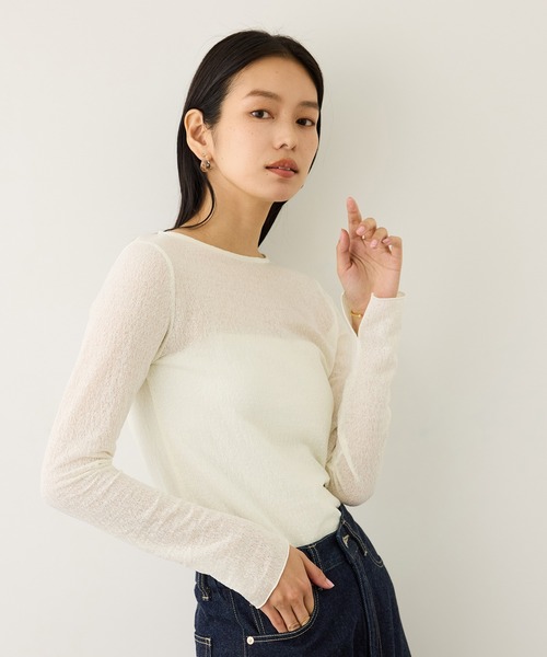 ROPE'（ロペ）の「コットンシアーロングスリーブカットソー/イージーケア（Tシャツ/カットソー・レディース・ブラック/ホワイト/ブラウン・FREE）」の2枚目の写真