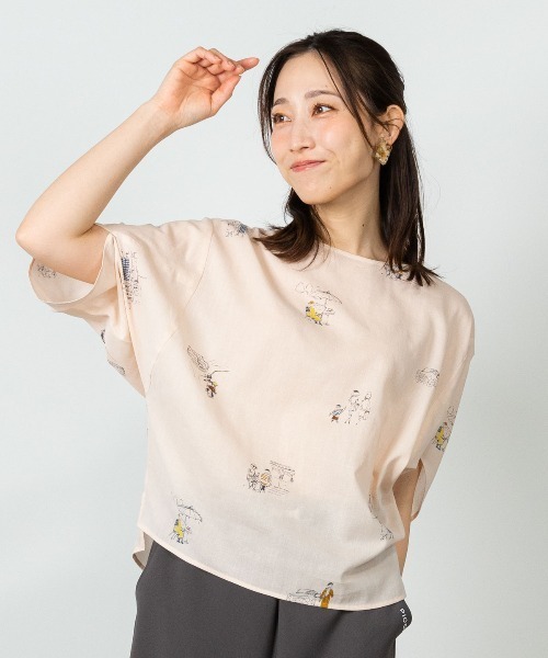 STUDIO PICONE（スタジオピッコーネ）の「コットン100％ミニイラストプルオーバー（シャツ/ブラウス・レディース・ホワイト/ピンク/ブルー・LL/L/M）」の9枚目の写真