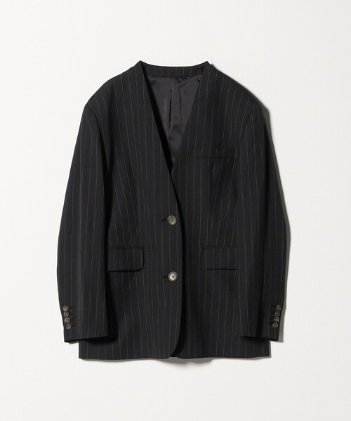 BEAUTY&YOUTH UNITED ARROWS（ビューティーアンドユースユナイテッドアローズ）の「麻ブレンド ストライプ カラーレス ジャケット（ノーカラージャケット・レディース・ブラック/オリーブ・S/M）」の15枚目の写真