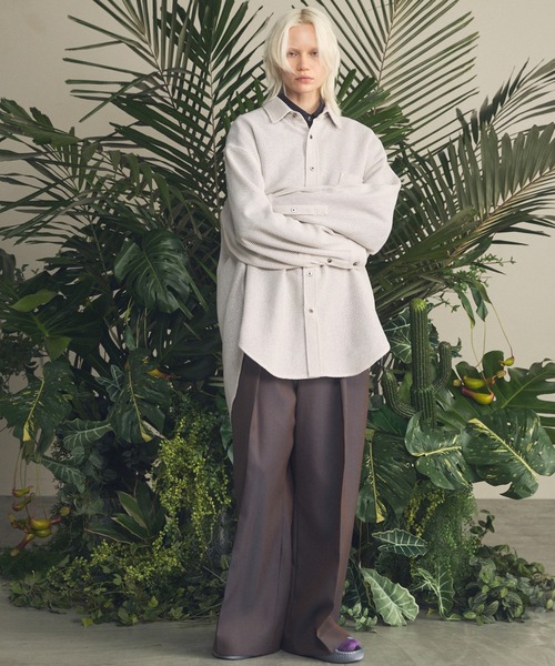 MAISON SPECIAL（メゾンスペシャル）の「《UNISEX》Gima Mesh Russell Maxi Regular Collar Shirts Coat/ギマメッシュラッセルプライムオーバーシャツコート【MAISON SPECIAL/メゾンスペシャル】（シャツ/ブラウス・メンズ・サックスブルー/グレイッシュベージュ/ブラック・2/1/0）」の7枚目の写真