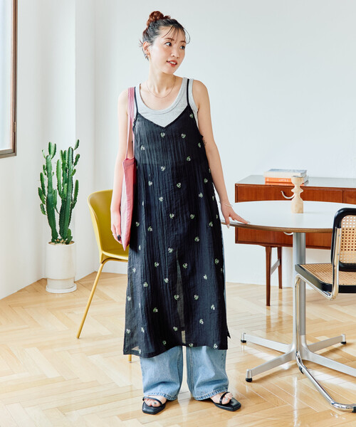 ヒス、カラフル総柄キャミ更にお値下げ！！ フロントギャザー 花柄キャミワンピセット[品番：II000010486