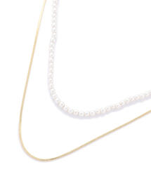 EDIT COLOGNE | ゴールドチェーンパール2連ネックレス(ネックレス)