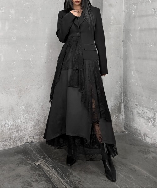LVEU.(ラブユ.)の「【LVEU.】アシンメトリー切り替えジャケット / アウター ジャケット クロップド ショート アシメ アシンメトリー テーラード チュール レース シアー ブラック モード(テーラードジャケット・レディース・ブラック系その他/ブラック・FREE)」の14枚目の写真