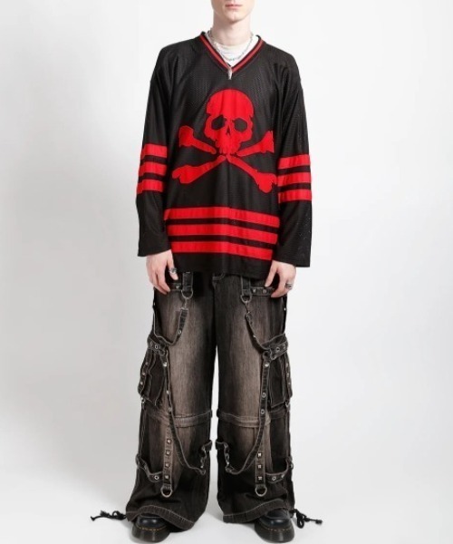 TRIPP nyc（トリップニューヨークシティ）の「【TRIPP nyc】STRAP PANT [JM7177MDR] / 【トリップ ニューヨーク】ボンテージストラップウォッシュワイドデニムパンツ（デニムパンツ・メンズ・ブラウン・XXS/XS）」の2枚目の写真