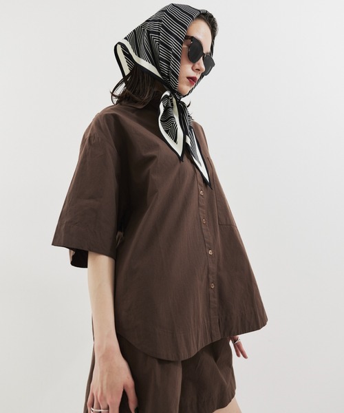 HANNE(アン)の「ハーフスリーブシャツセットアップ(セットアップ・レディース・ピンク/ブラウン/ブルー/ネイビー/ベージュ・FREE)」の6枚目の写真