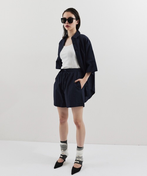 HANNE(アン)の「ハーフスリーブシャツセットアップ(セットアップ・レディース・ピンク/ブラウン/ブルー/ネイビー/ベージュ・FREE)」の9枚目の写真