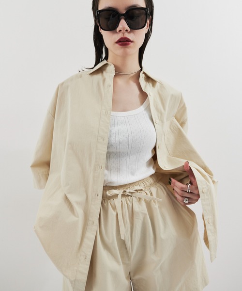 HANNE(アン)の「ハーフスリーブシャツセットアップ(セットアップ・レディース・ピンク/ブラウン/ブルー/ネイビー/ベージュ・FREE)」の18枚目の写真