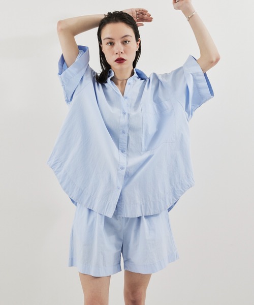 HANNE(アン)の「ハーフスリーブシャツセットアップ(セットアップ・レディース・ピンク/ブラウン/ブルー/ネイビー/ベージュ・FREE)」の19枚目の写真