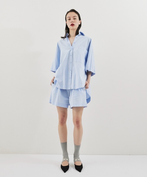 HANNE(アン)の「ハーフスリーブシャツセットアップ(セットアップ・レディース・ピンク/ブラウン/ブルー/ネイビー/ベージュ・FREE)」の20枚目の写真