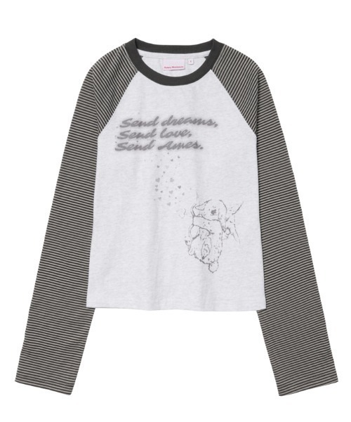 AMESWORLDWIDE(アメスワールドワイド)の「A'GEM/9 × .kom 『AMESWORLDWIDE/アメスワールドワイド』 CUPID RABBIT STRIPE RAGLAN LS TEE/キューピッドウサギボーダーラグラン ロングスリーブ(Tシャツ/カットソー・レディース・グレー/ブルー・S)」の12枚目の写真