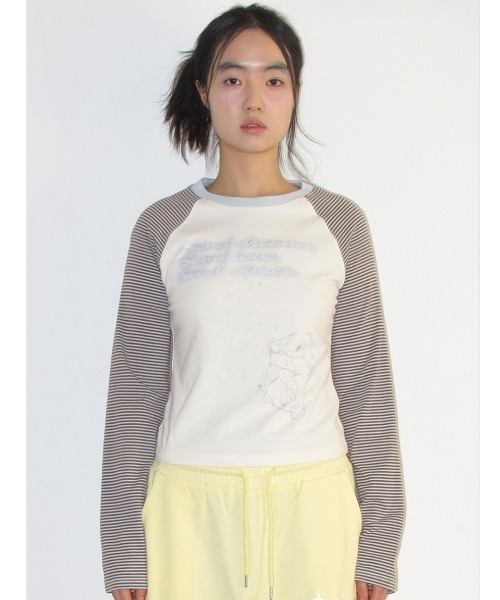 AMESWORLDWIDE(アメスワールドワイド)の「A'GEM/9 × .kom 『AMESWORLDWIDE/アメスワールドワイド』 CUPID RABBIT STRIPE RAGLAN LS TEE/キューピッドウサギボーダーラグラン ロングスリーブ(Tシャツ/カットソー・レディース・グレー/ブルー・S)」の5枚目の写真