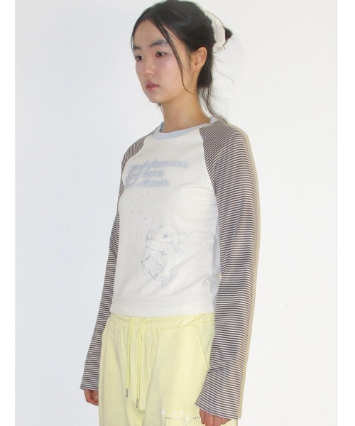 AMESWORLDWIDE(アメスワールドワイド)の「A'GEM/9 × .kom 『AMESWORLDWIDE/アメスワールドワイド』 CUPID RABBIT STRIPE RAGLAN LS TEE/キューピッドウサギボーダーラグラン ロングスリーブ(Tシャツ/カットソー・レディース・グレー/ブルー・S)」の6枚目の写真