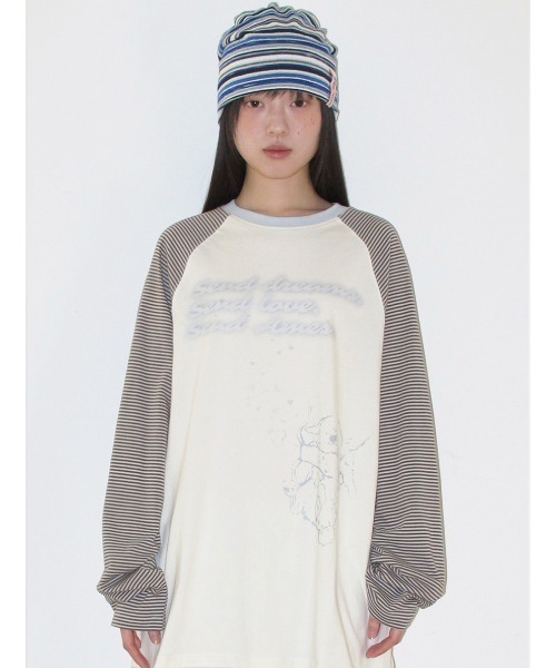 AMESWORLDWIDE(アメスワールドワイド)の「A'GEM/9 × .kom 『AMESWORLDWIDE/アメスワールドワイド』 CUPID RABBIT STRIPE RAGLAN LS TEE/キューピッドウサギボーダーラグラン ロングスリーブ(Tシャツ/カットソー・レディース・グレー/ブルー・S)」の8枚目の写真