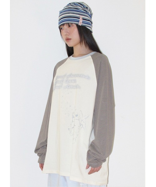 AMESWORLDWIDE(アメスワールドワイド)の「A'GEM/9 × .kom 『AMESWORLDWIDE/アメスワールドワイド』 CUPID RABBIT STRIPE RAGLAN LS TEE/キューピッドウサギボーダーラグラン ロングスリーブ(Tシャツ/カットソー・レディース・グレー/ブルー・S)」の9枚目の写真