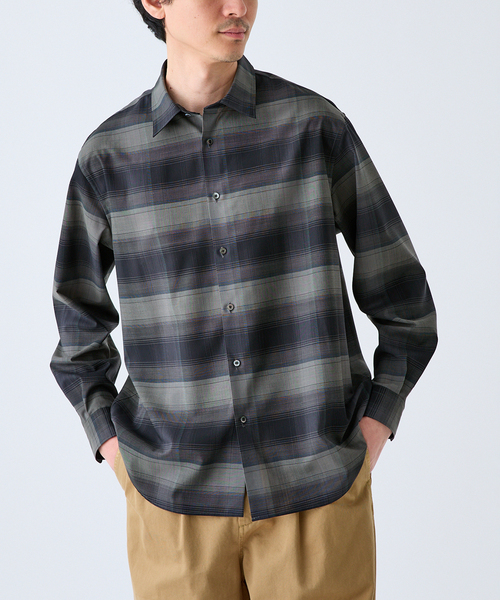 EDIFICE(エディフィス)の「ウール チェック レギュラー シャツ(シャツ/ブラウス・メンズ・ブラック系その他/ベージュ系その他/サックスブルー・LARGE/MEDIUM/SMALL)」の1枚目の写真