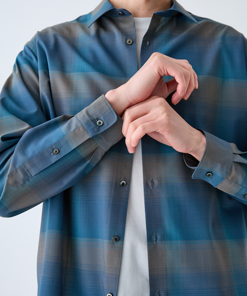 EDIFICE(エディフィス)の「ウール チェック レギュラー シャツ(シャツ/ブラウス・メンズ・ブラック系その他/ベージュ系その他/サックスブルー・LARGE/MEDIUM/SMALL)」の16枚目の写真