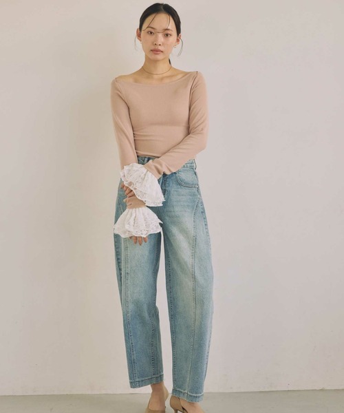 ACYM(アシーム)の「カフスリーブオフショルニット(ニット/セーター・レディース・チャコールグレー/アイボリー/ピンク・FREE)」の8枚目の写真