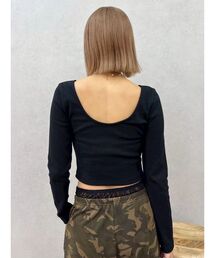 EVRIS | バックオープンクロップドリブトップス　春服(Tシャツ/カットソー)