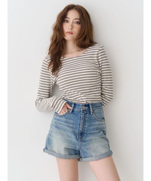 EVRIS（エヴリス）の「バックオープンショートリブトップス（Tシャツ/カットソー・レディース・ホワイト/その他1/ブラック・FREE）」の6枚目の写真