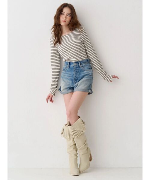 EVRIS（エヴリス）の「バックオープンショートリブトップス（Tシャツ/カットソー・レディース・ホワイト/その他1/ブラック・FREE）」の7枚目の写真