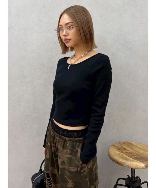 EVRIS（エヴリス）の「バックオープンショートリブトップス（Tシャツ/カットソー・レディース・ホワイト/その他1/ブラック・FREE）」の22枚目の写真