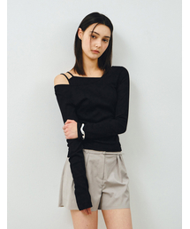 [SET] ボートネックレイヤードリブTシャツ ブラック MDTS087BLACK