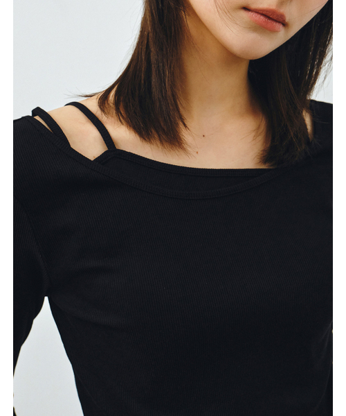 MONGDOL（モンドル）の「[SET] ボートネックレイヤードリブTシャツ ブラック MDTS087BLACK（Tシャツ/カットソー・レディース・その他・F）」の7枚目の写真