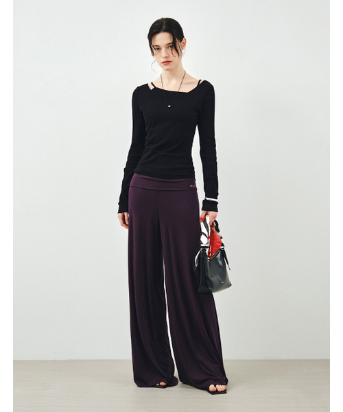 MONGDOL（モンドル）の「[SET] ボートネックレイヤードリブTシャツ ブラック MDTS087BLACK（Tシャツ/カットソー・レディース・その他・F）」の2枚目の写真