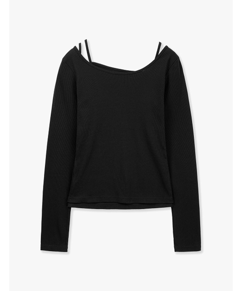 MONGDOL（モンドル）の「[SET] ボートネックレイヤードリブTシャツ ブラック MDTS087BLACK（Tシャツ/カットソー・レディース・その他・F）」の5枚目の写真