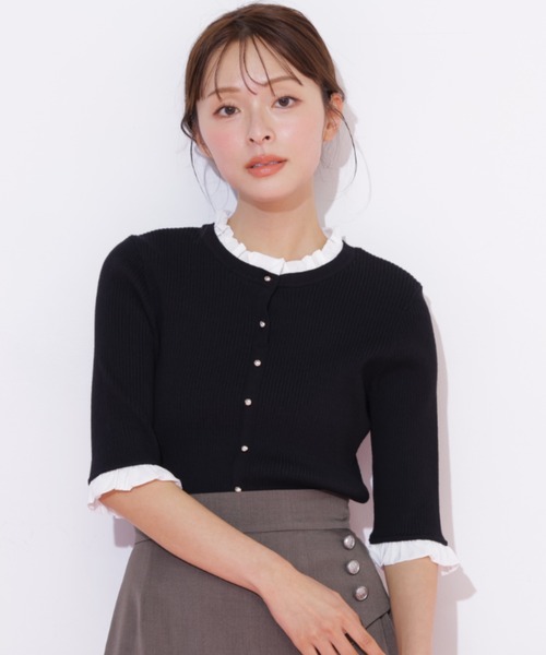 JILL by JILL STUART（ジルバイジルスチュアート）の「フリルカラーリブニット（ニット/セーター・レディース・ブラック/ネイビー/ブルー・FREE）」の2枚目の写真