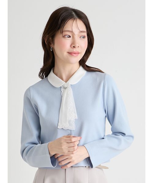 CELFORD(セルフォード)の「【UVカット】【洗える】刺繍ボウタイカーディガン(カーディガン/ボレロ・レディース・サックスブルー/グレー/ライトグレー・F)」の3枚目の写真