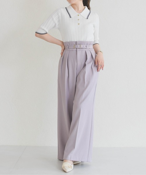 31 Sons de mode（トランテアン　ソン　ドゥ　モード）の「2026春夏新作 アイレット編みポロニット（ニット/セーター・レディース・ブラック/オフホワイト/ピンク・ﾌﾘ-）」の8枚目の写真