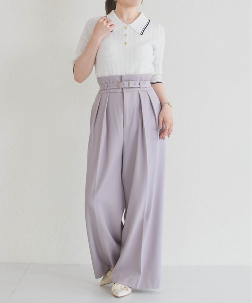 31 Sons de mode（トランテアン　ソン　ドゥ　モード）の「2026春夏新作 アイレット編みポロニット（ニット/セーター・レディース・ブラック/オフホワイト/ピンク・ﾌﾘ-）」の9枚目の写真